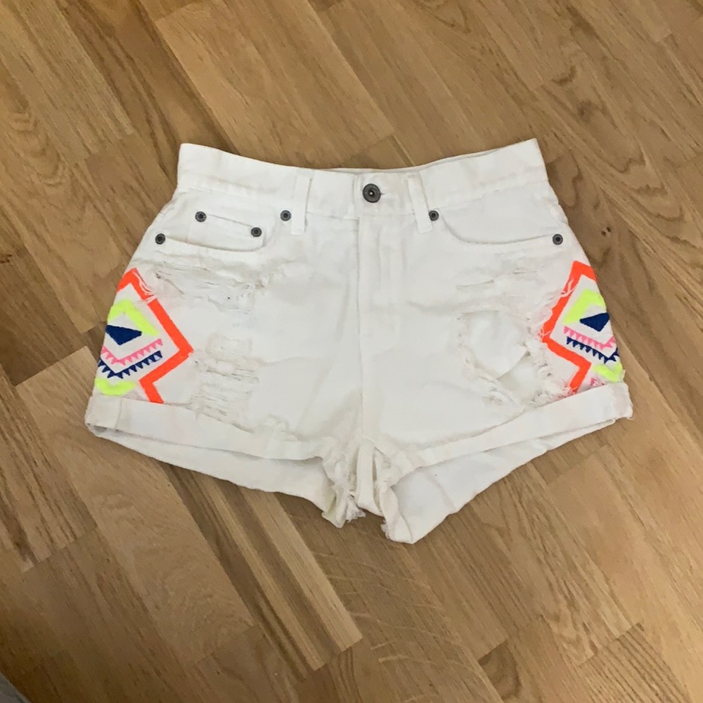 NWT LF Carmar mid rise white neon embroidered shorts